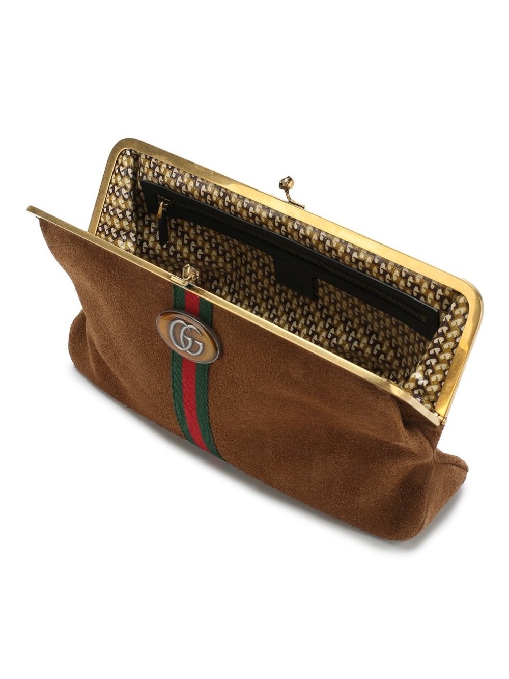 •••SOLD•••Auth Gucci Ophidia Kisslock Frame Clutch Suede Medium In Brown - Picture 4 of 17